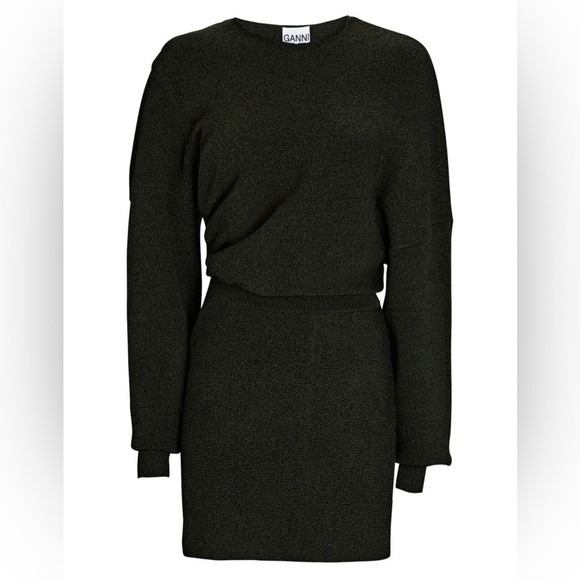 GANNI Mélange Stretch-Knit Long Sleeve Mini Dress size Large EUC